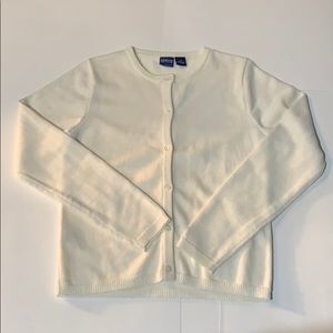 White button up sweater